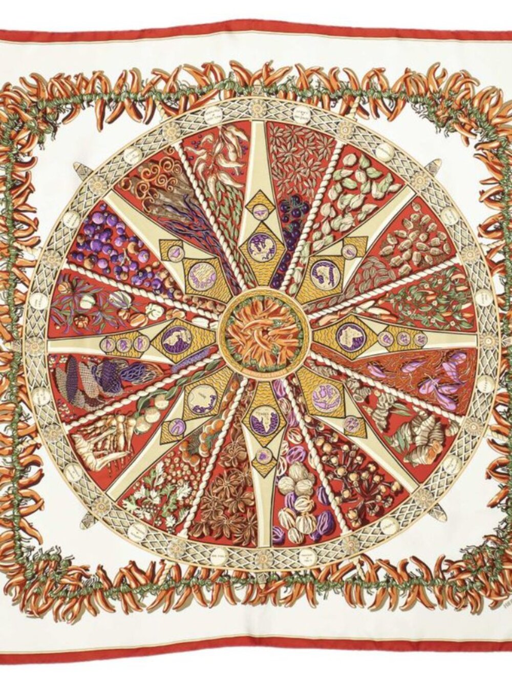 ★SOLD★ Hermes Scarf Red Ivory Purple Silk - Picture 7 of 10